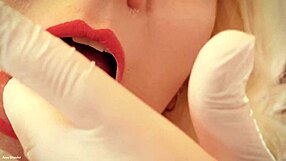 Beautiful blonde's juicy pussy play in medical gloves