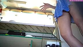 Young European babe flashes panties at work outdoor