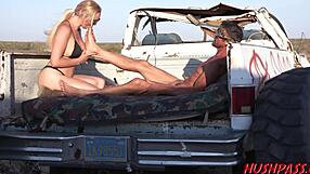 Beautiful paisley has hot sex in the back of a pickup truck