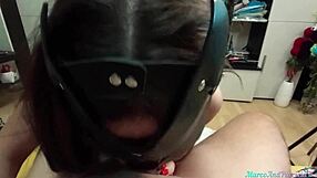 Beautiful woman gives a deep blow job and foot job to a big cock - homemade
