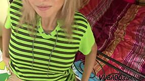 Young and blonde stepdaughter wants to get cum on her face