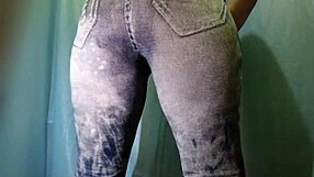 Peeing in Jeans Pants with a Big Sexy Ass on Display. Mature Curves Tease You!