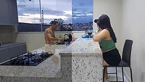 Young wife gets fucked in the kitchen by a hung lover