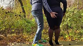 Curvy Mother-in-Law Wears STOCKINGS JUST FOR ME Outdoors