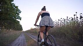 hey, wanna see me flash my ass while biking? upskirt action just for you!