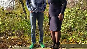 Curvy Mother-in-Law Wears STOCKINGS JUST FOR ME Outdoors
