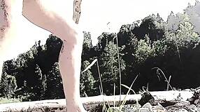 A European naturist enjoying himself at a public beach