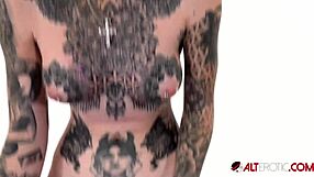 Amber Luke's first ride on the tattooed cock