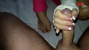 Stepmom Offers Foot Fetish Sex with Big Natural Tits on Bed