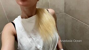 Public toilet tryst: gay horny man's nipple play and cumming
