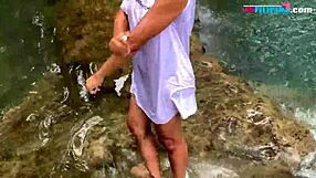 Beautiful shemale enjoys outdoor bath time and masturbates