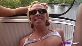 Step-sisters’ lesbian threesome on a boat in a taboo sexual relationship