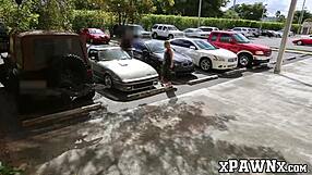 Beautiful blonde sells her old car for sex in a pawnshop