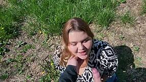 Big tanned tits and ass worship with a hitchhiker