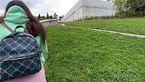 Beautiful woman gets a public affair in the bushes
