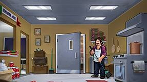 Cum in pussy scene in a cartoon kitchen in Summertime Saga