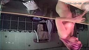 Amateur video of a blonde French girl taking a shower with a hidden camera