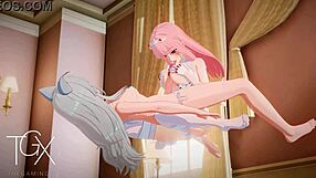 Futanari darling in sexy outfits plays anime game