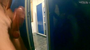 European hostel shower scene with solo pleasure and flashing