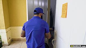 Big tits cougar caught masturbating by black delivery guy