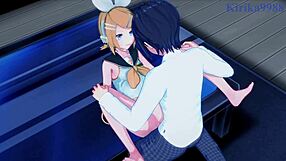 Beautiful animated hentai with Hatsune Miku and Kagamine Rin