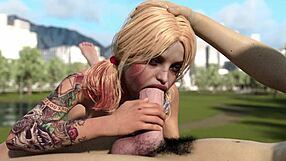 Harley Quinn's deep throat challenge with a huge white dick