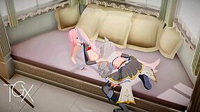 Futanari darling in sexy outfits plays anime game
