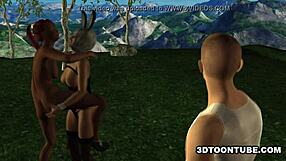 Three-dimensional adult cartoon with bisexual females who perform oral sex on each other