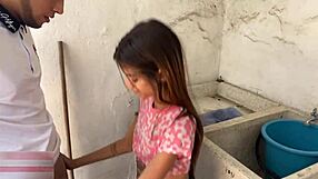 My stepsister cleans the house while I fuck her hard