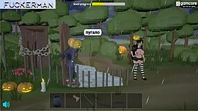 Futanari game with big tits and big cock on Halloween