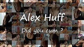 Sporty guy Alexhuff jerks off big cock in horny solo