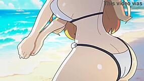 Outdoor hentai action at the beach in Blazblue episode