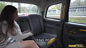 Horny brunette gets her ass licked in public taxi