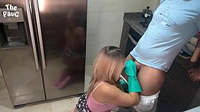 Stepmother in the shower, stepdaughter in action in shop