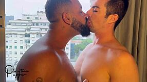 Skinny blond gets his ass licked by a bear in this gay porn video
