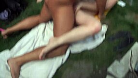 Natural tits bounce while being fucked in group session