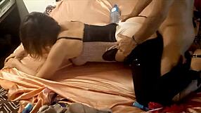 Blonde European slut gets her ass fucked in satin