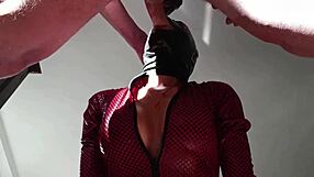 Hot milf in leather catsuit gets rough and messy
