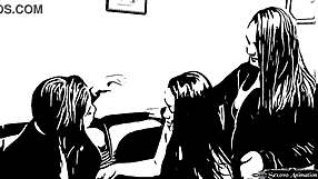 Hot cartoon with three lesbian sisters who kiss deeply