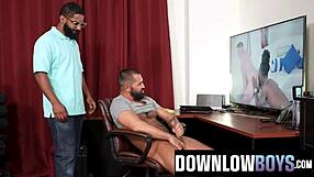 Big cocked roommate catches him jerking off and gets it hard