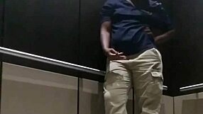 Beautiful woman with small breast has great orgasm in elevator