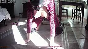 Hot milf in leather catsuit gets rough and messy
