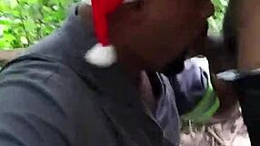 A hot gay blowjob on a cold Christmas day in the park
