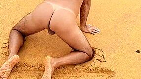 Public solo pleasure from a shemale prostitute on the beach