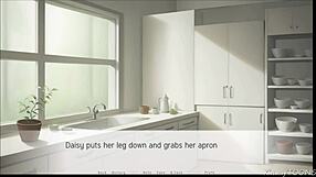 Big dick thigh fetish in cartoon kitchen scene