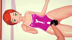 Gwen in hot water, strips to her bikini for sex in this adult animated parody of the anime
