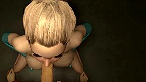 3D adult movie with a busty blonde giving a deepthroat blowjob and a blowbang scene