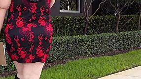 Chubby agent in short dress shows off her big ass