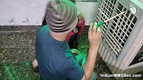 Hot Indian wife gives blow job to electrician on farm
