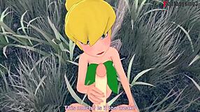 tinker bell all grown up gets drilled in forest while another fairy watches peter pank